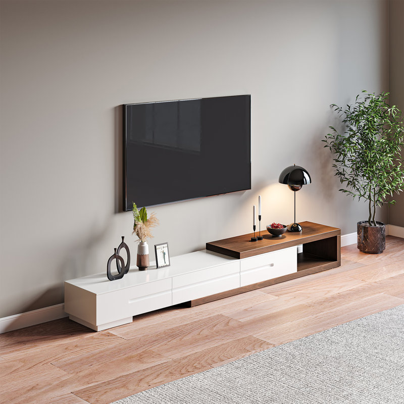 Orren Ellis Dahnya Wood Extendable TV Stand Wood Media Console Pre Assembly Wayfair TV Stands Entertainment Centers